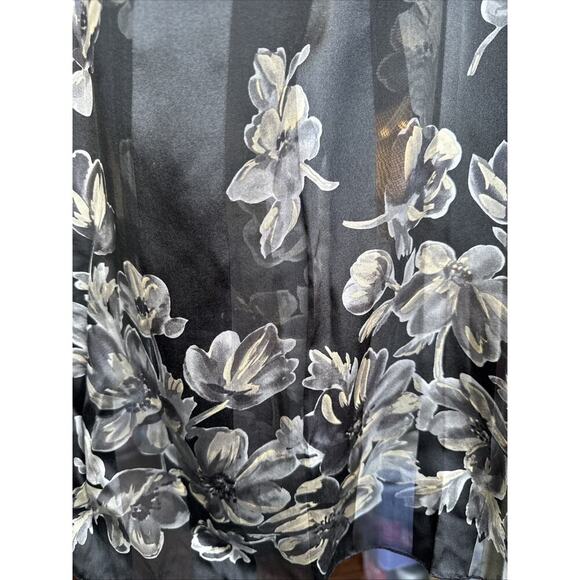 LAURA ASHLEY Rectangle Scarf Black Floral Silk Wide Sheer Stripes READ - Picture 12 of 12